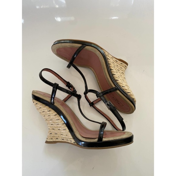 ALAÏA Black Leather Espadrille Wedge Sandal - Picture 7 of 15